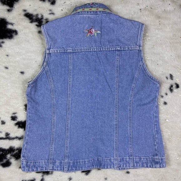 Bill Blass 90s Vintage Floral Embroidered Rhinestone Denim Jean Vest Size medium - Picture 8 of 10
